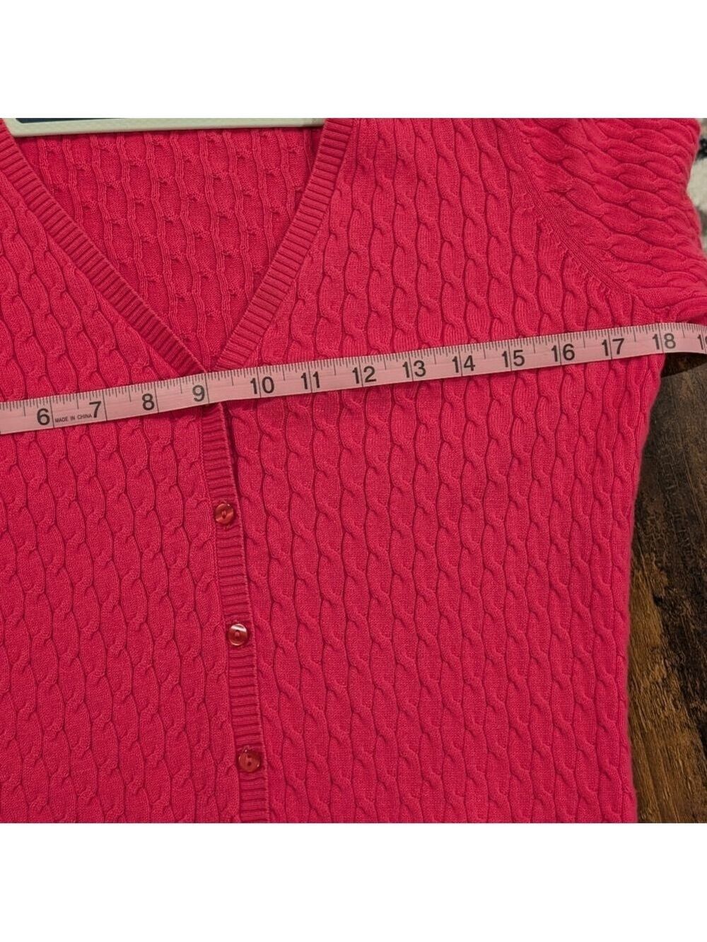 Kate Hill Pink Cable Knit Cardigan Raspberry Color Petite Medium - Picture 5 of 7